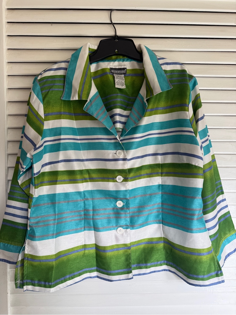 Vintage Striped Button-Front Jacket in Green, Teal & White